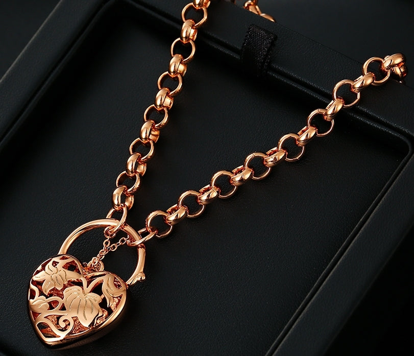 Rose gold plating bracelet, 21-23cm, big heart charm, unisex